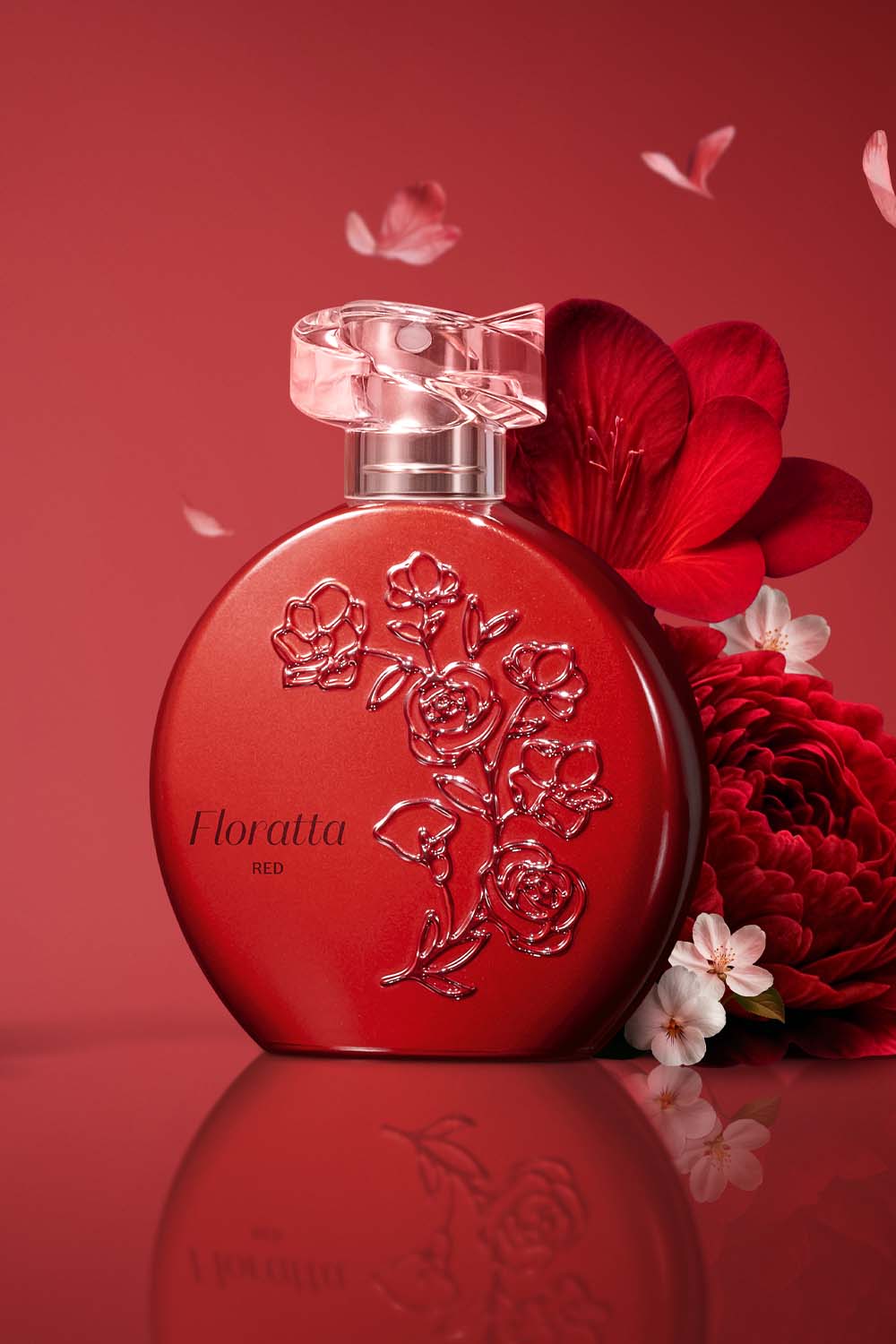 Floratta Red Inspirado na flor da maçã de Vermont - que exala um floral delicado - e no seu inesperado fruto: uma polpa avermelhada, com sabor instigante e que revela uma fragrância irresistível. 