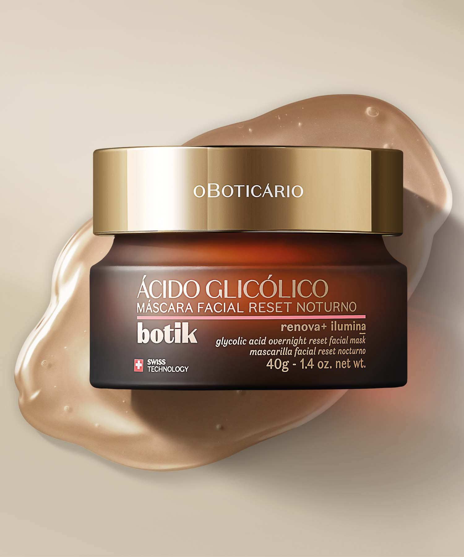 Máscara Facial Reset Noturno Ácido Glicólico BotikEm 4 semanas: uniformiza a textura da pele e recupera a sua luminosidade natural