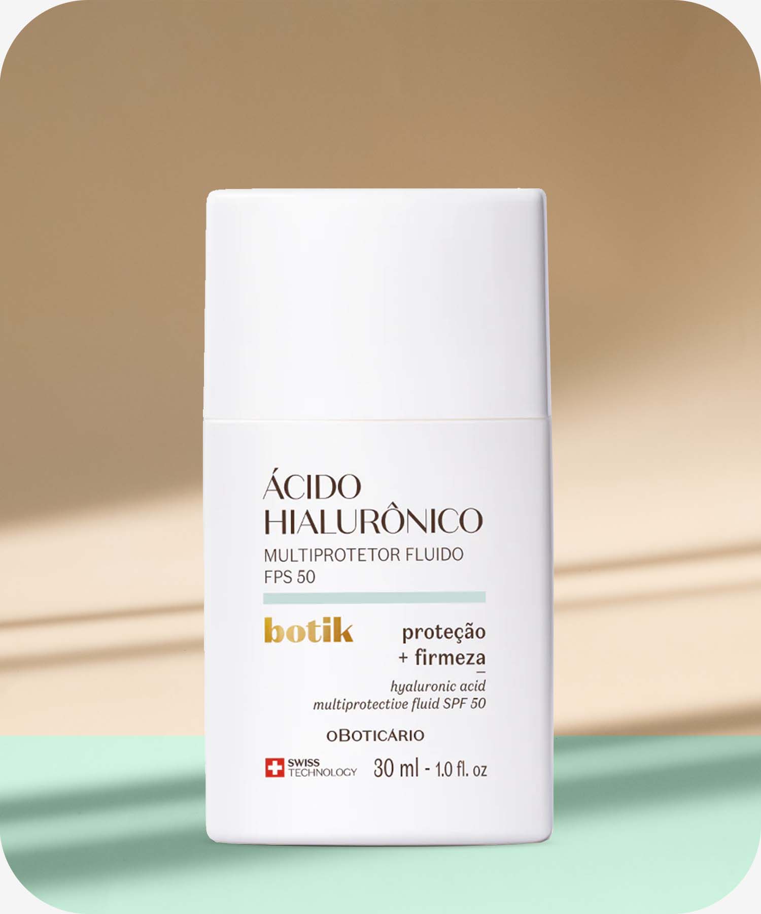 Protetor Solar Facial Fluido FPS 50 Ácido HialurónicoTextura fluida e acabamento invisível, possui rápida absorção e efeito mate, que controla o brilho e reduz a oleosidade excessiva