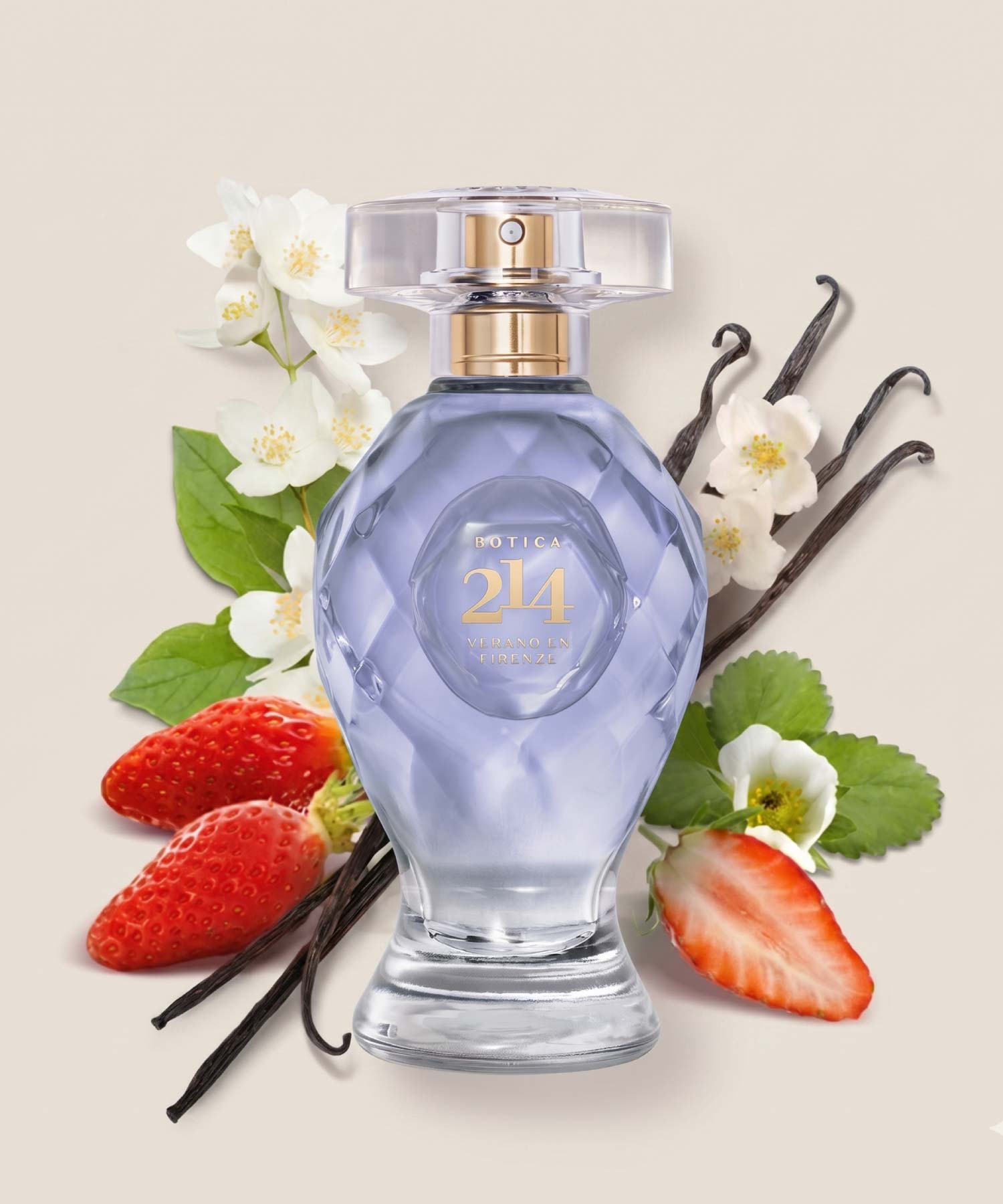 Botica 214 Verano en Firenze - Eau de Parfum Feminino Celebra o amor e o dia mais longo do verão italiano combinando a esplendorosa assinatura do Jasmim com o brilho instigante do Morango Gariguette