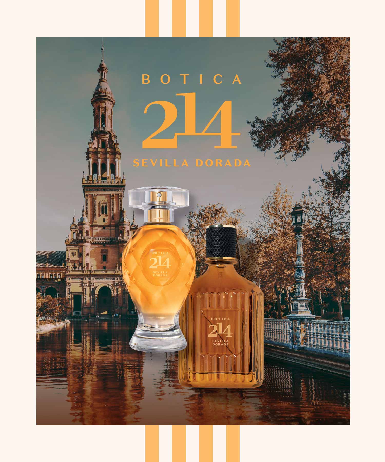 Sevilla DoradaA cidade de Sevilha tem uma cor especial que vibra intensamente, colorindo as suas ruas, pátios e jardins de uma maneira única. Uma criação olfativa poderosa, desenhada para envolver os teus sentidos