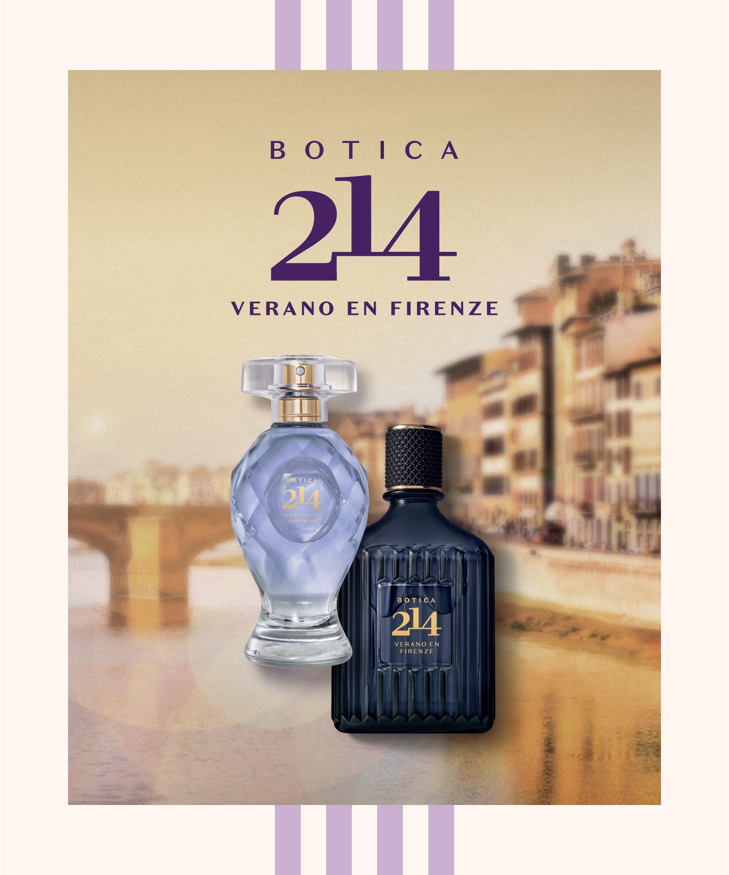Verano en Firenze Botica 214 viajou até à cidade de Florença para capturar a essência de uma celebração única. Inspirada no ritual da ‘L’acqua di San Giovanni’, onde flores e ervas absorvem o orvalho da manhã